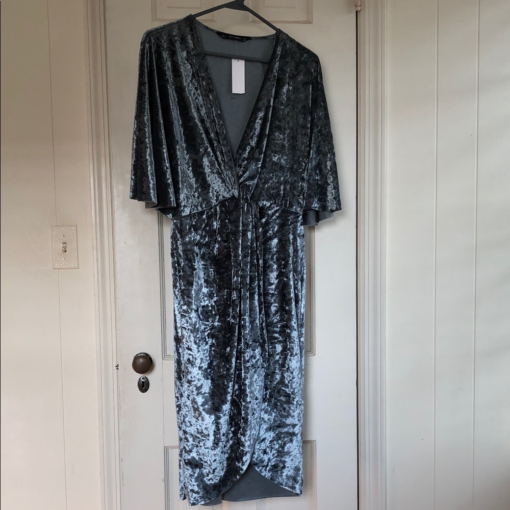 Zara Blue/Silver Velvet Midi Dress